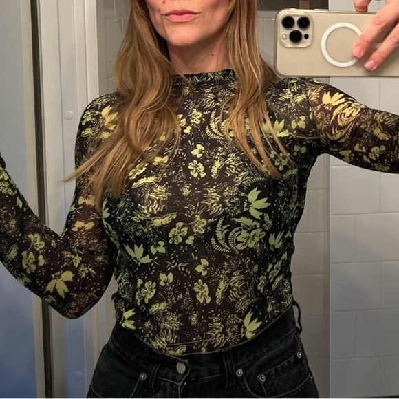 Rodebjer x Swedish Stockings green & black Dellie Vegetal mesh top - size M/L - Picture 1 of 8